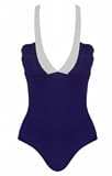 Nautical Solid Deep Plunge Swimsuit - Plus Size Swimwear Plus Size Swimsuits