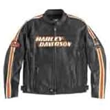 Harley Davidson Mens Torque Leather Jacket, Black with Orange Racing Stripes, Midweight Leather. 98114-06VM