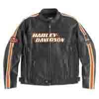 Buy Harley Davidson Mens Torque Leather Jacket, Black with Orange Racing Stripes, Midweight Leather, Zip Front and Hand Warmer, Vents Front and Back, Body Armor, Leather Appliqu, Harley Davidson Block Print Across Chest, Race-Inspired Patches on Sleeves, 98114-06VM
