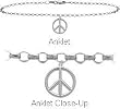 Genuine Sterling Silver Peace Symbol Charm Anklet