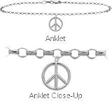 Genuine Sterling Silver Peace Symbol Charm Anklet