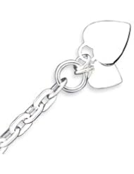 Sterling Silver Engraveable Heart Disc on Fancy Link Toggle Bracelet - 7.75 Inch
