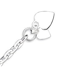 Sterling Silver Engraveable Heart Disc on Fancy Link Toggle Bracelet - 8.75 Inch