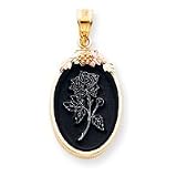 10k Black Hills Gold Onyx White Etched Rose Center Pendant