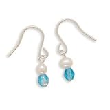 Blue Czech Bead Crystal and Pearl Childs Sterling Silver Earrings