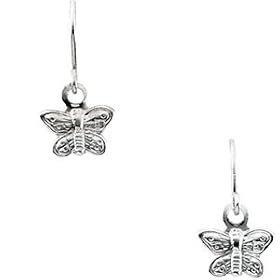 14K White Gold Childrens Butterfly Shepherd Hook Earring