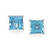 14k White Gold & Blue Topaz Square Stud Earrings