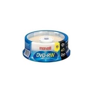 Maxell 635117 4.7 GB Rewritable DVD-RW Spindle (15 Pack)