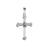 14K White Gold Oval Genuine Aquamarine Cross Pendant