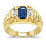 2 DIA 7X5 EMERALD CUT SAPPHIRE MENS ROLEX RING