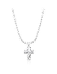 Alexander James White Gold Rhodium Bonded Chunky Contemporary Cross Pendant with Clear Cubic Zirconia in a Princess Cut in a Cross Design with Flat Link Chain in a Silvertone