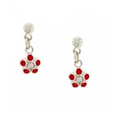 Silver Dangle Earrings Childs Enamel Crystal Flower New