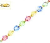 14k 6 mm Round Cream Blue Green and Pink Crystal Necklace - Choice 16-inch