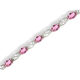 14K White Gold Genuine Oval Pink Tourmaline Filligree Bracelet by Jewels For Me