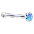 Solid 14KT White Gold 2mm Blue Synthetic Opal Nose Bone - 18 Gauge
