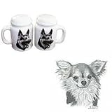 Chihuahua, Longhair Large Salt and Pepper Shakers, Porcelain by Rosalinde (4')