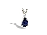 14K White Gold Genuine Pear Sapphire and Diamond Pendant