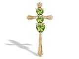 14K Yellow Gold Genuine Heart Peridot and Diamond Cross Pendant