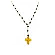 14K Onyx/Pearl Rosary with Amber Cross - 17"