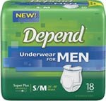 Depend Underwear For Men Super Absorbency SM/MED 34"-46" 18/bag