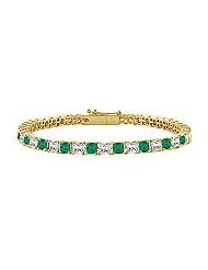 Emerald and Diamond Tennis Bracelet : 14K Yellow Gold - 5.00 CT TGW