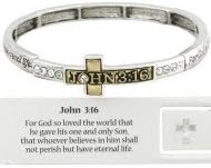 Inspirational Two Tone John 3:16 Stretch Bracelet. Includes Bookmark "For God so Loved the World That He Gave His One and Only Son, That Whoever Believes in Him Shall Not Perish but Have Eternal Life."