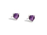 14K White Gold Genuine Heart Amethyst Stud Earrings