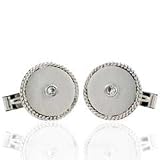 Sterling Silver with Cubic Zirconia Round Matte Cufflinks