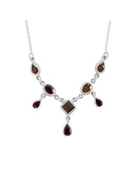 Garnet Necklace with Diamond, Oval, Tear Shapes Sterling Silver Adjustable
