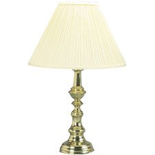 Brass Candlestick Desk Lamp, Linen Shade by Art Specialty Company Inc