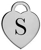 Letter S Silver Heart Charm Laser Engraved Pendant for Bracelet, Necklace & DIY Jewelry (SIZE= 0.5" Tall, 0.5" Wide)