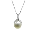 Natural South Sea Drop Pearl & Diamond Pendant in 14kt White Gold