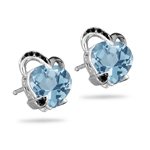 0.03 Ct AA Black Diamond & 2.00 Cts Aquamarine Heart Earrings in 14K Gold