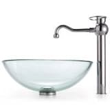 Kraus C-GV-101-12mm-1100SN Clear Glass Vessel Sink and Decor Faucet,Satin Nickel