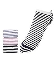 3 Pairs of Cotton Rich Striped Trainer Liner Sports Socks