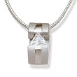 Matte and shiny with a clear triangular CZ Sterling Silver Pendant. Comes with a 16" Sterling Silver Necklace