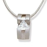 Matte and shiny with a clear triangular CZ Sterling Silver Pendant. Comes with a 16" Sterling Silver Necklace