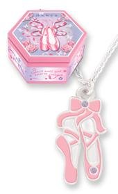 Pink Ballerina Toe Shoes Pendant Necklace W/pink Wooden Hinged Mirrored Box