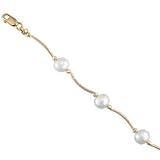 14K Yellow Gold Fashionable Cultured White Pearl Bracelet
