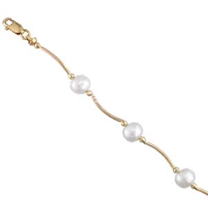 14K Yellow Gold Fashionable Cultured White Pearl Bracelet