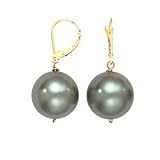 14K Leverback 16mm Shell Pearl Earrings(olive Green)