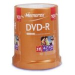 101092: Memorex DVD-R 4.7GB 16x 100 Pack Cakebox (854111-100)