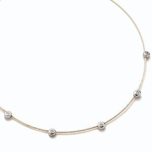 14K Yellow Gold Wire Chain Necklace 16'', Enhanced with Bezel set diamonds.
