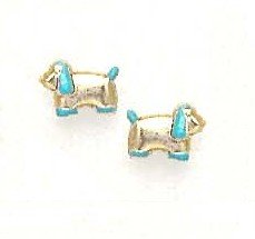 14k Yellow Blue Enamel Childrens Puppy Screw-Back Earrings