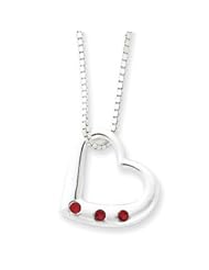 Sterling Silver Heart w/Red CZ Necklace QG2070-16"