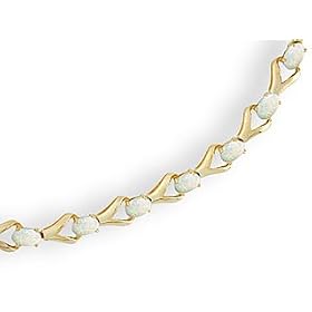 14K Yellow Gold Genuine Oval Opal Bracelet by Opal Bracelets