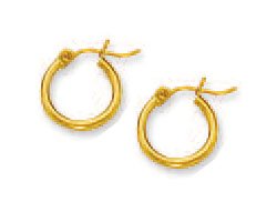10k Yellow 2 mm Hoop Earrings