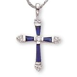 Sterling Silver Sapphire CZ Cross and 18-inch Chain