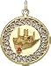 Jewelry : Ship on Filigree Edge Disc, 14K Gold Charm