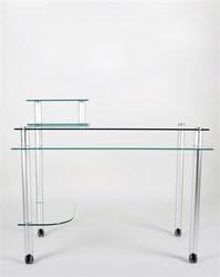 Clear Tempered Glass &amp; Aluminum Modern Computer Desk with Casters